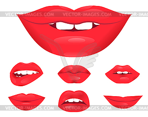 Set of glamour lips with red lipstick color - vector clipart