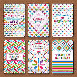 Set of bright happy birthday invitation cards - vector clipart