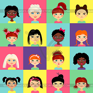 Multinational female face avatar profile heads - vector image