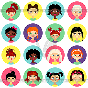 Multinational female face avatar profile heads - vector image