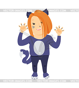 Cute cartoon kid in halloween costume - color vector clipart