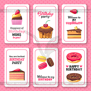 Happy birthday greetings, invitation, sweet - royalty-free vector clipart