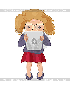 Girl with tablet icon - royalty-free vector clipart