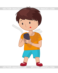 Young boy standing full length to make self portrai - vector clipart