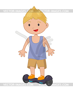 Young boy using electric scooter board gyrometer - vector image