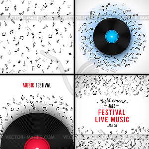 Abstract musical seamless pattern with black notes - vector clipart