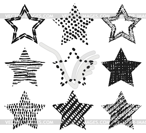 Set of hand-drawn textures star shapes - vector image