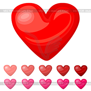 Набор Симпатичные блестящие красные розовые иконки сердца - клипарт
