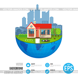 Городские концепции дома земли - рисунок в векторе