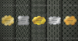 Golden vintage frame on black pattern background - vector image