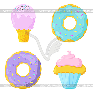Cute sweet food icons set - vector clipart