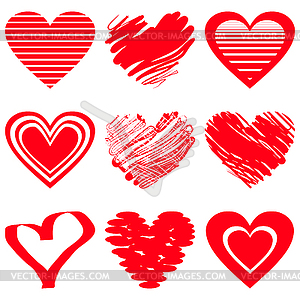 Red heart icons - color vector clipart