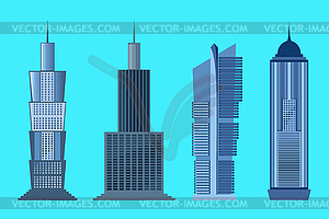 Skyscraper icon set on blue background - vector clip art