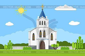 Church icon. Flat summer landscape - vector clipart