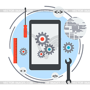 Application development, program coding concept - vector clipart