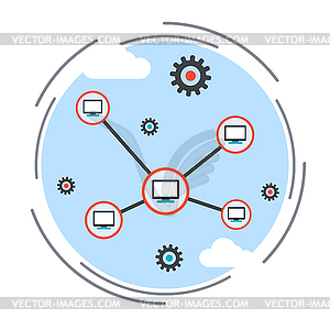 Компьютерная сеть, вектор концепция облачных вычислений - векторный дизайн
