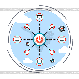 Remote control, cloud computing, networking concept - vector clipart