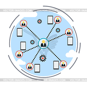 Workgroup, social network, distant work concept - stock vector clipart