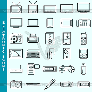 Thin line electronic devices vector icons - vector clipart