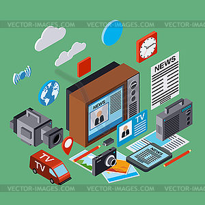 Newscast, information, broadcasting vector concept - vector clip art