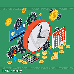 Time is money, time management vector concept - color vector clipart