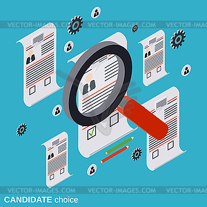 Candidate choice, resume analysis, recruitment - vector clipart