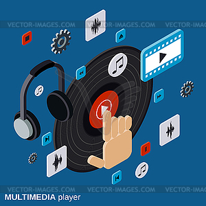 Multimedia player flat isometric vector concept - vector image