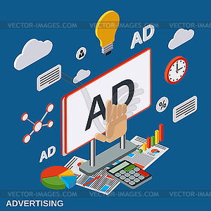 Advertising, promotion flat isometric vector concept - vector clipart