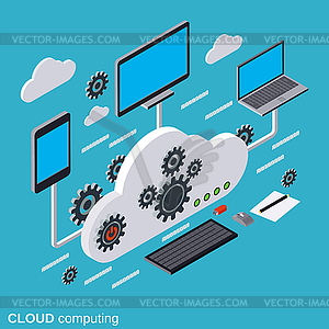 Cloud computing, network, data processing - vector clipart