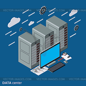 Data center flat isometric illustration - color vector clipart
