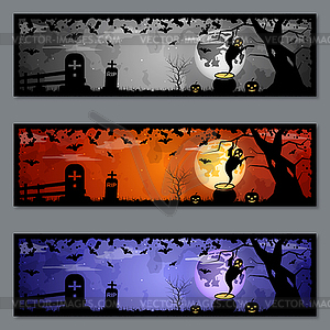 Хэллоуин красочные баннеры набор векторных шаблонов - векторное графическое изображение