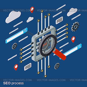 SEO оптимизация, концепция поиска информации вектора - векторное изображение клипарта
