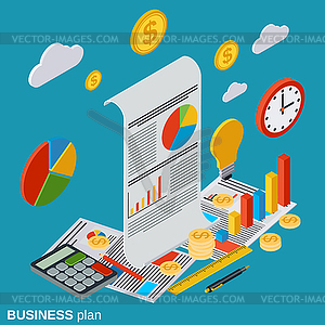 Business plan, startup flat isometric vector concept - vector clipart