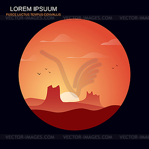 Red desert bright sunrise vector illustration - vector EPS clipart