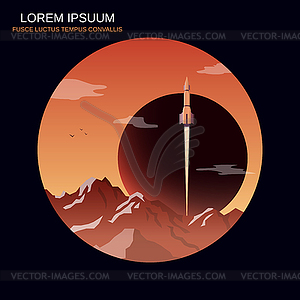 Red desert bright sunrise vector illustration - vector clipart