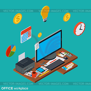 Computer office workplace vector concept - vector clipart