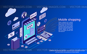 Mobile shopping vector concept - vector clip art