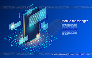 Векторная концепция мобильного мессенджера - изображение векторного клипарта