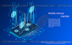 Векторная концепция мобильного денежного перевода - векторное изображение клипарта