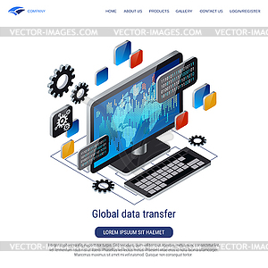 Global data transfer vector concept - vector clipart