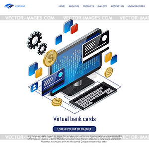 Virtual bank cards vector concept - vector image