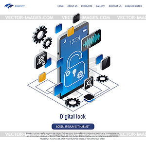 Digital lock vector concept - color vector clipart