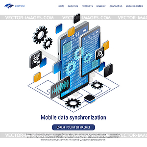 Mobile data synchronization vector concept - vector clipart