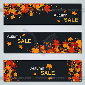 Осенние разноцветные листья - горизонтальные векторные баннеры - иллюстрация в векторе