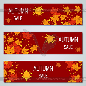 Autumn colorful leaves horizontall vector banners - vector image