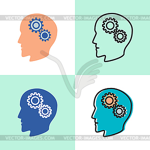 Psychology concept icon set in flat and line style - vector clip art