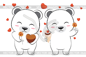 Couple of White bears with hearts - vector clipart