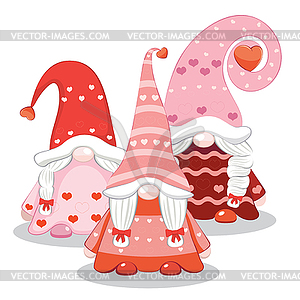 Three valentine gnome girls - vector clip art