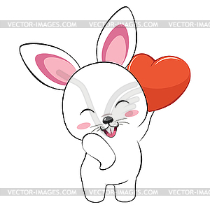 White bunny with heart - color vector clipart