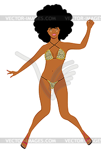 Dark skinned girl in leopard bikini - color vector clipart